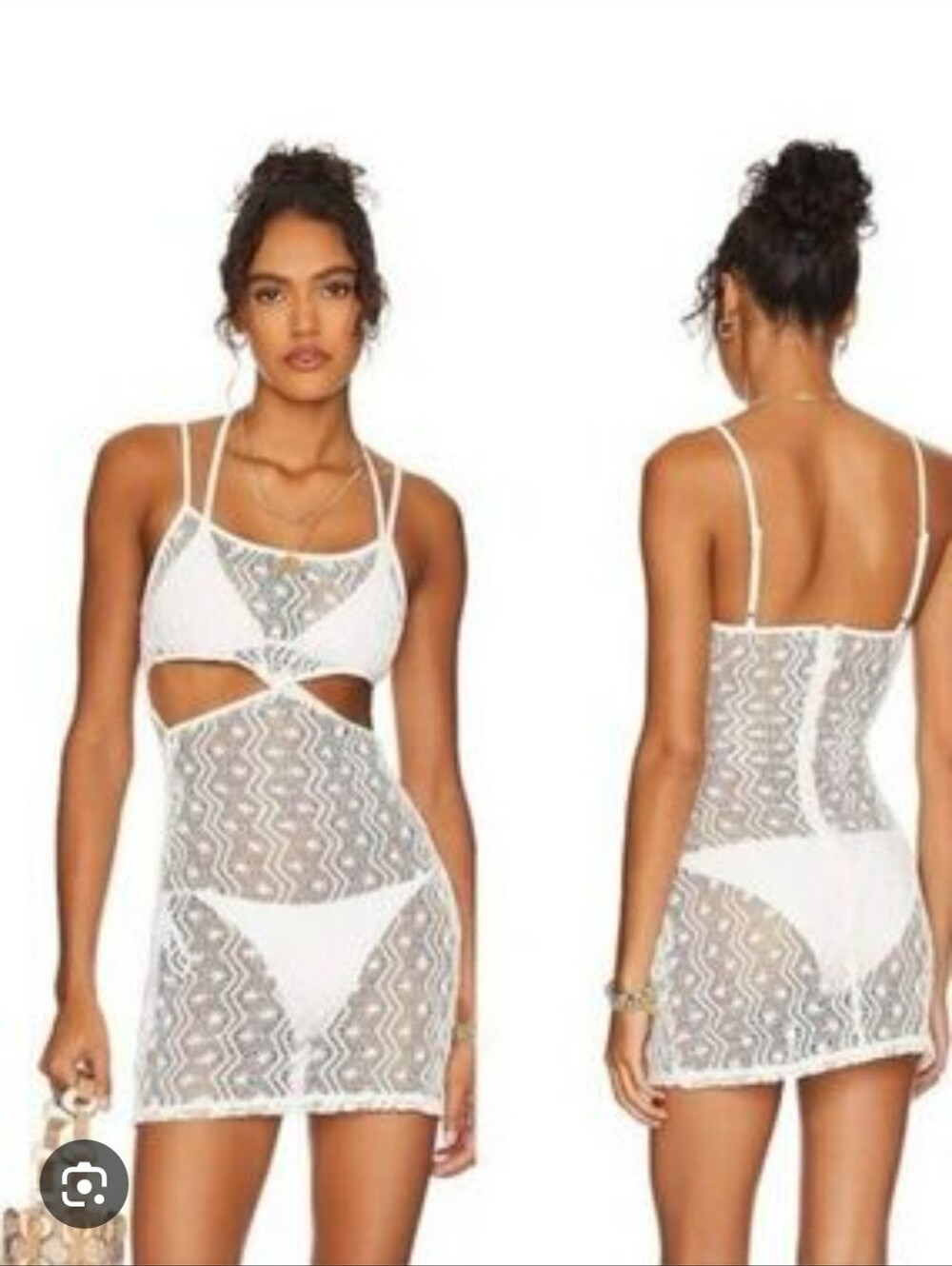 Superdown White Lace Cutout Swim Cover Up Mini Dress XS